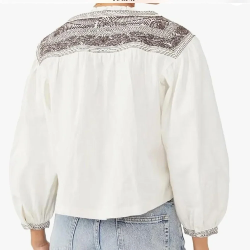 Free People IGGIE Embroidered Crop Top in Ivory/Black Bean Combo sz XS NWT - Picture 6 of 7